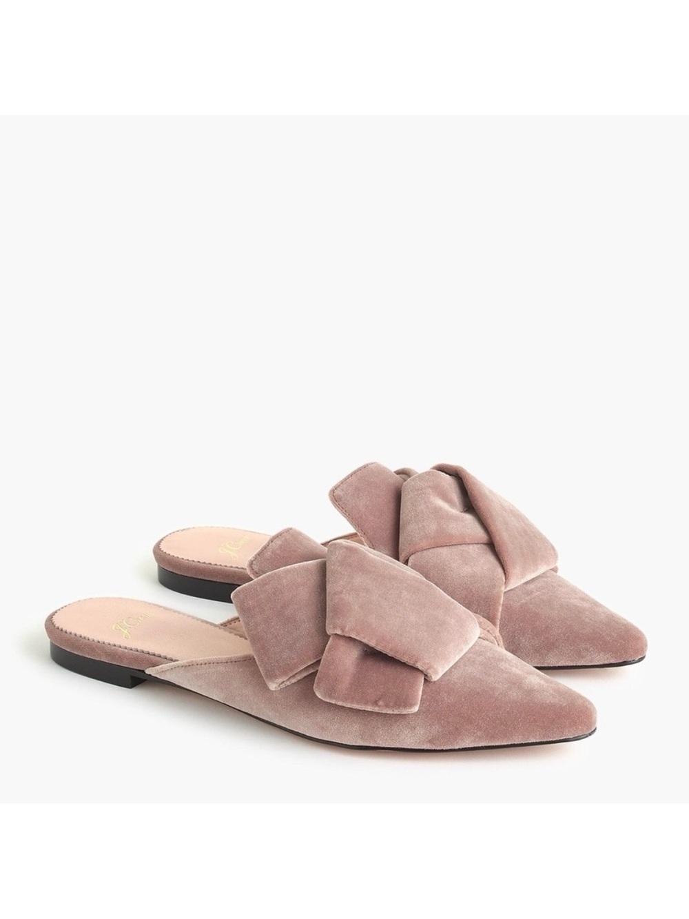J. Crew 'Marina' Velvet Slide Bow Knot Mules Flats, Pink Nude, Women's 9.5 $198